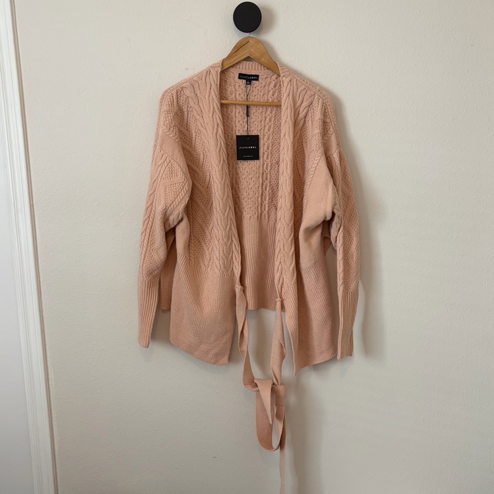 JLUXLABEL Pink Neutral Cable Knit Wrap Cardigan NWT L